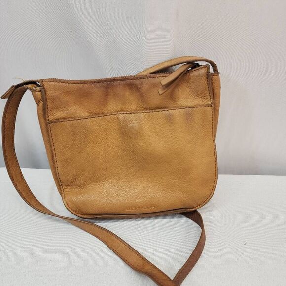 Lucky Brand Small Crossbody Brown Leather Handbag Aged Distressed - Picture 2 of 10